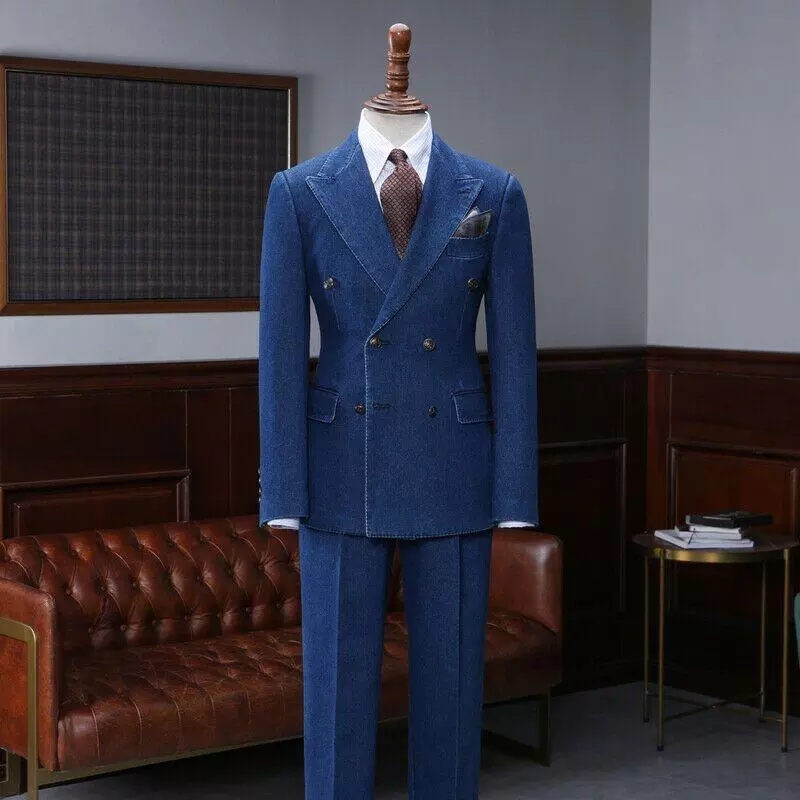 Men'S Grooming Oxford - Casual Blue Denim Oxford Men Suits