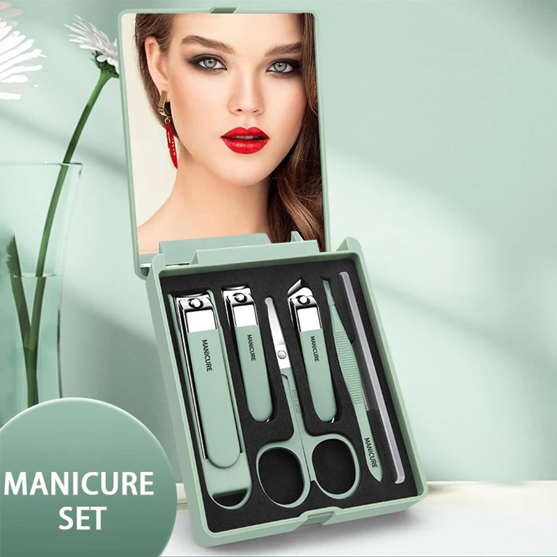 Men'S Grooming Mirror - 6pcs Nail Care Kit - Compact