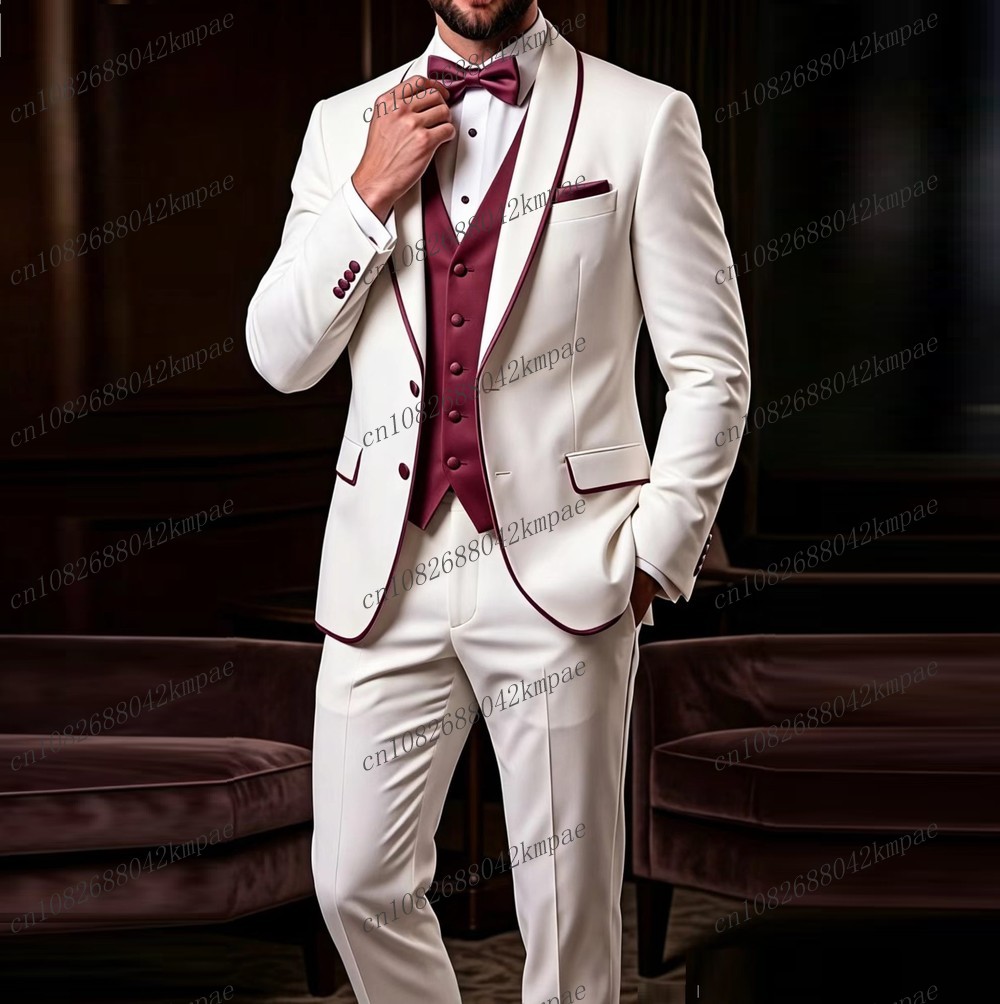 Men'S Grooming Set - White And Burgundy New Formal Men