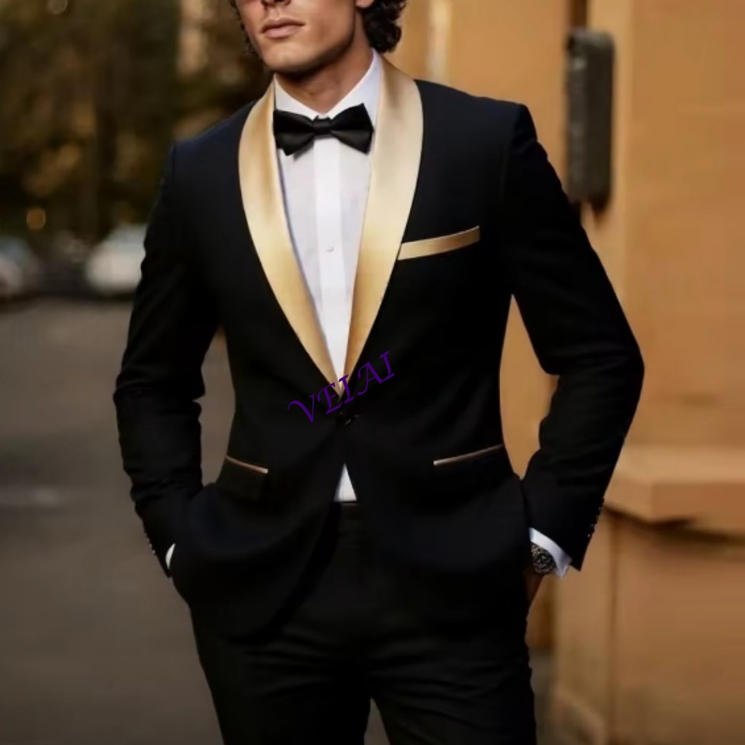 Men'S Grooming Set - CustomizedNew Gold Lapel Black Business Men