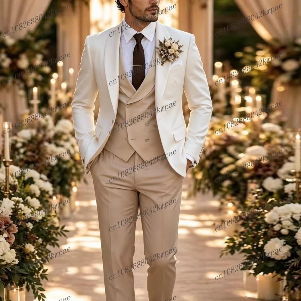 Men'S Grooming Set - White And Beige New Formal Men