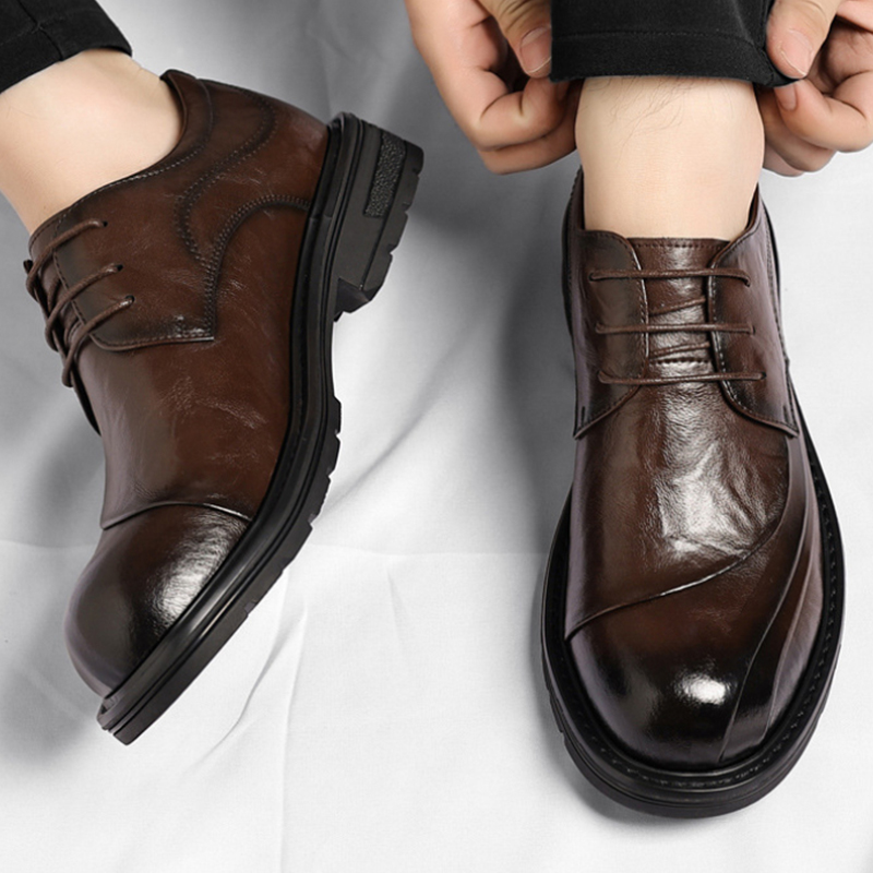 Men'S Grooming Oxford - Brown Burnished Genuine Leather Lace Up