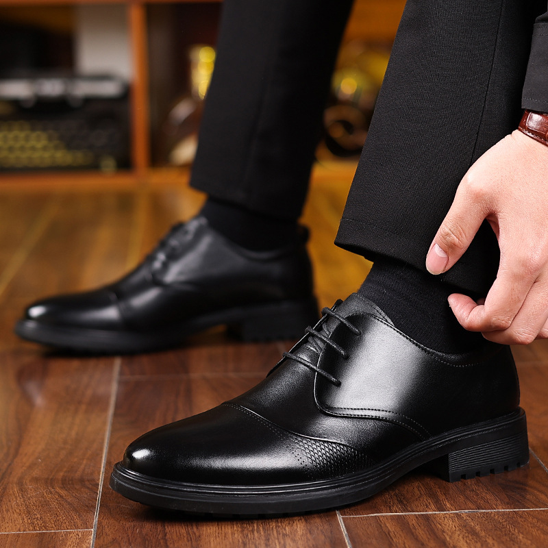 Men'S Grooming Oxford - Mens Black Genuine Leather Textured Lace